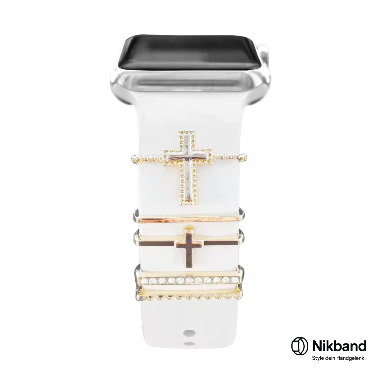 Nikband Charm-Dekoration für Apple Watch – „Dual Cross“ in Silber & Gold