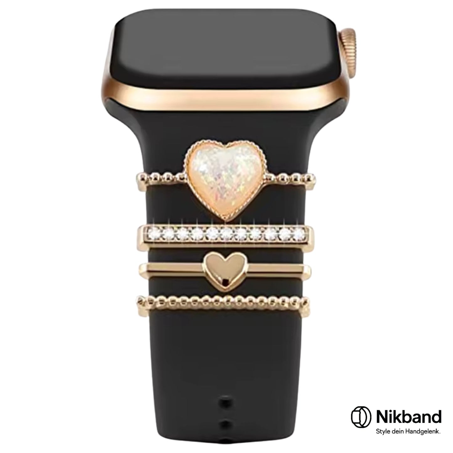 Nikband Charm-Dekoration für Apple Watch – „Gold Diamond Heart“ in Gold