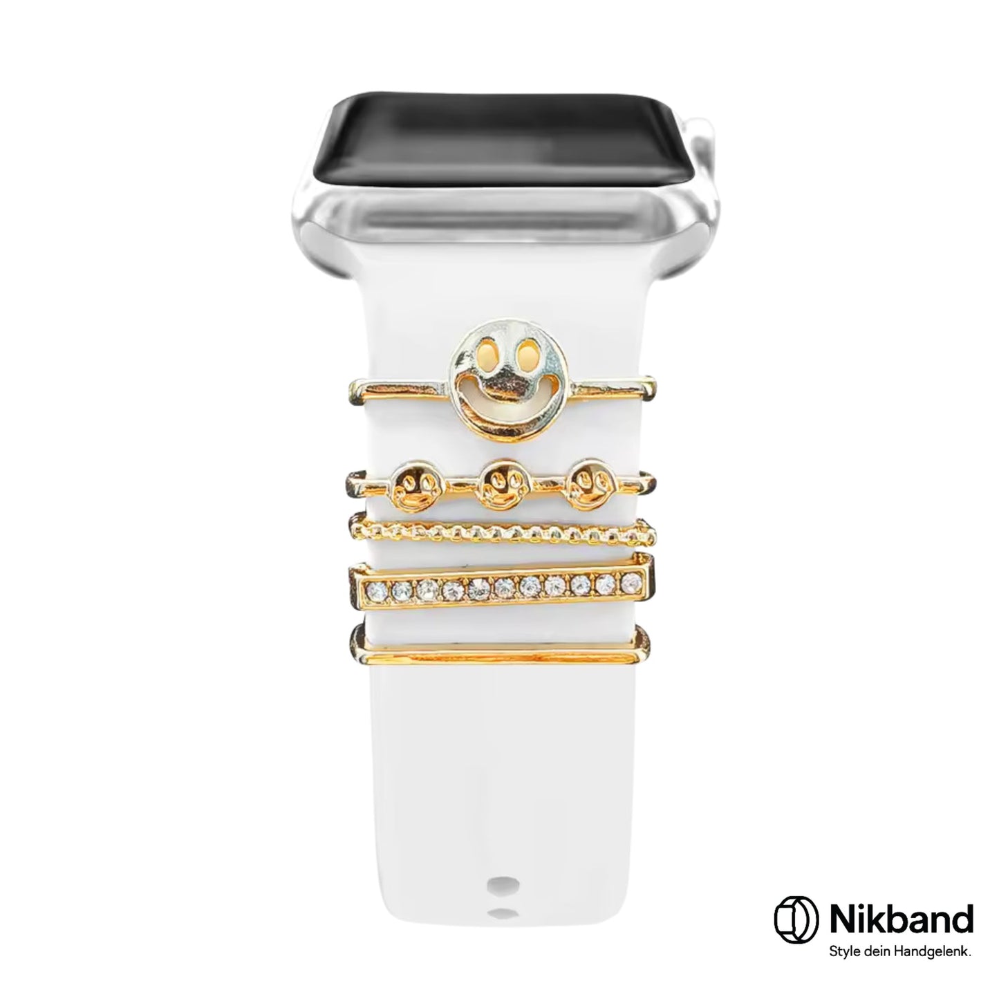 Nikband Charm-Dekoration für Apple Watch – „Keep smiling“ in Gold