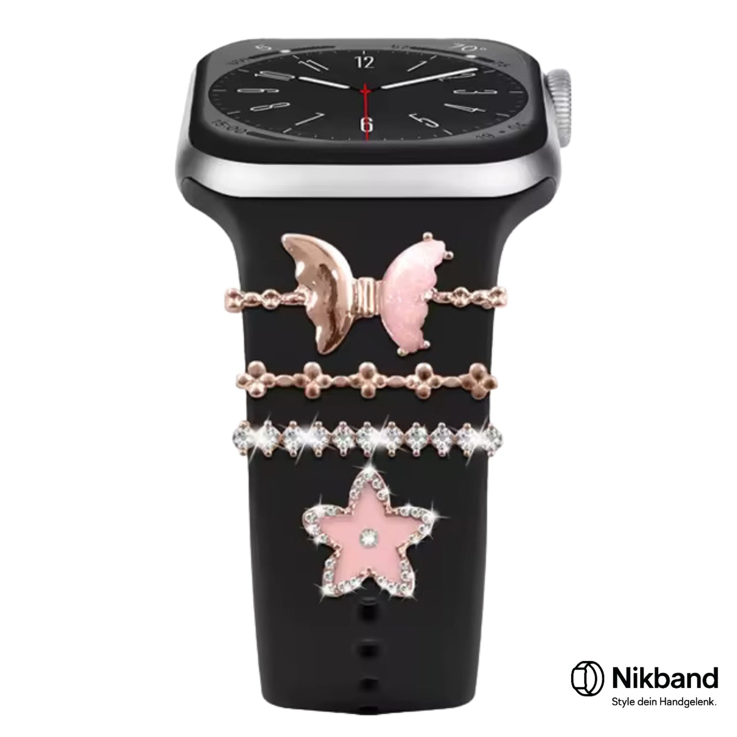 Nikband Charm-Dekoration für Apple Watch – „Pink Butterfly“ in Gold