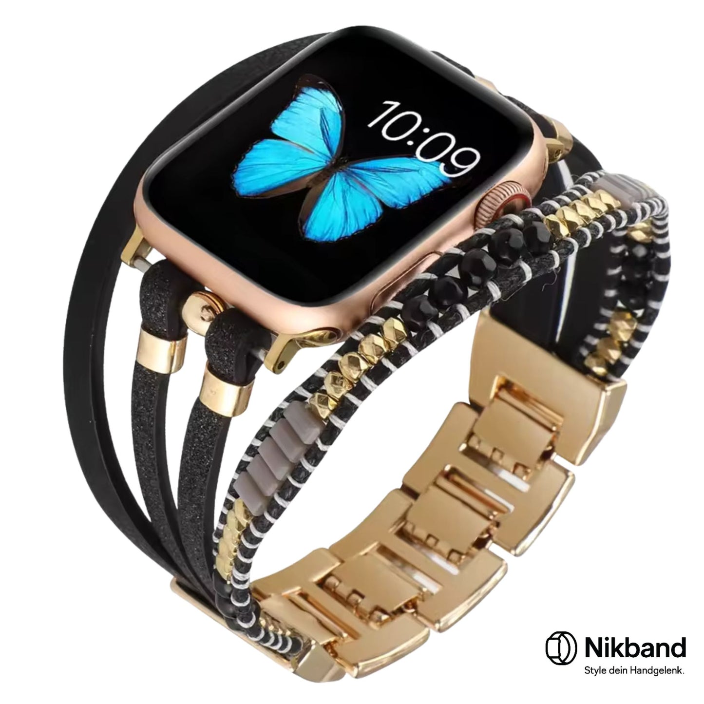 EleganceBand – Leder & Diamant Armband für Apple Watch