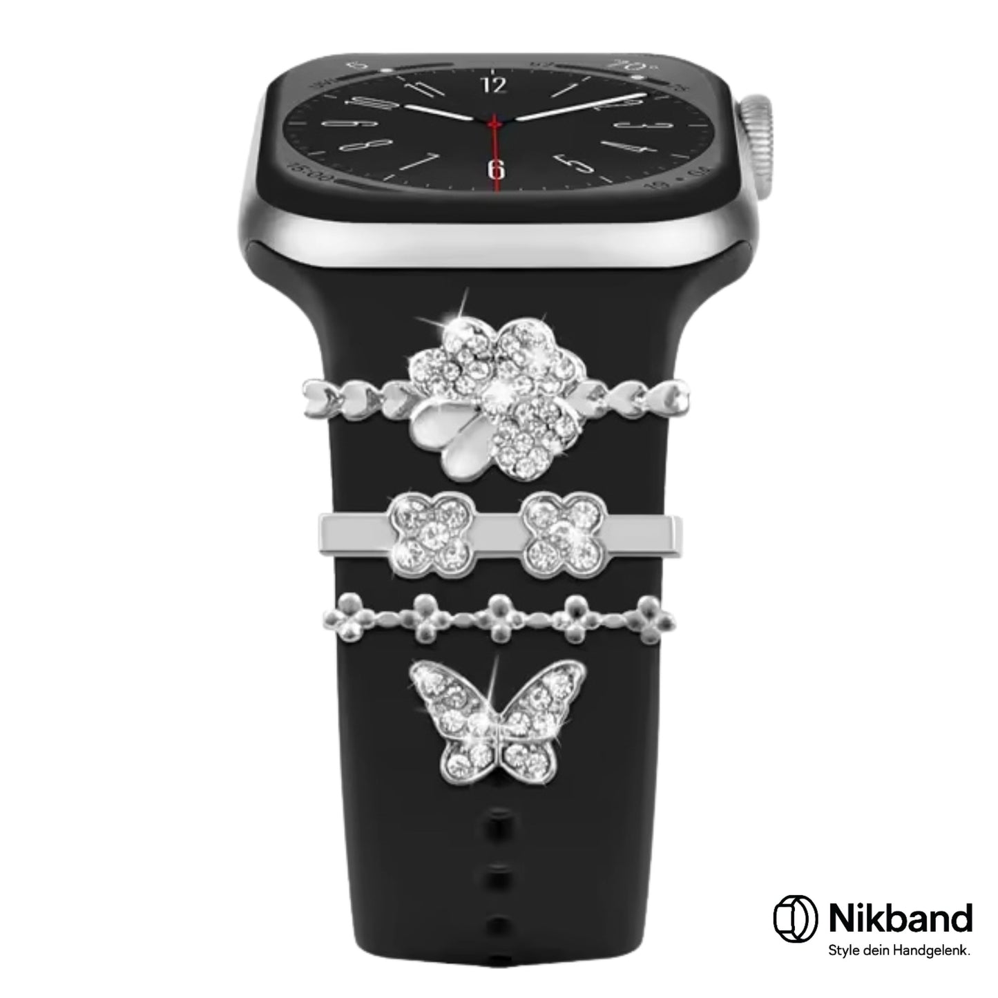 Nikband Charm-Dekoration für Apple Watch – „Diamond Flower“ in Silber