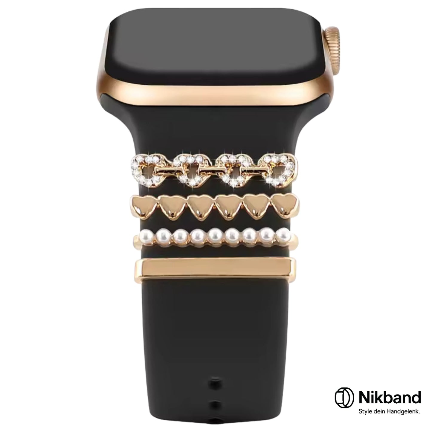 Nikband Charm-Dekoration für Apple Watch – „Four Hearts Diamond“ in Gold
