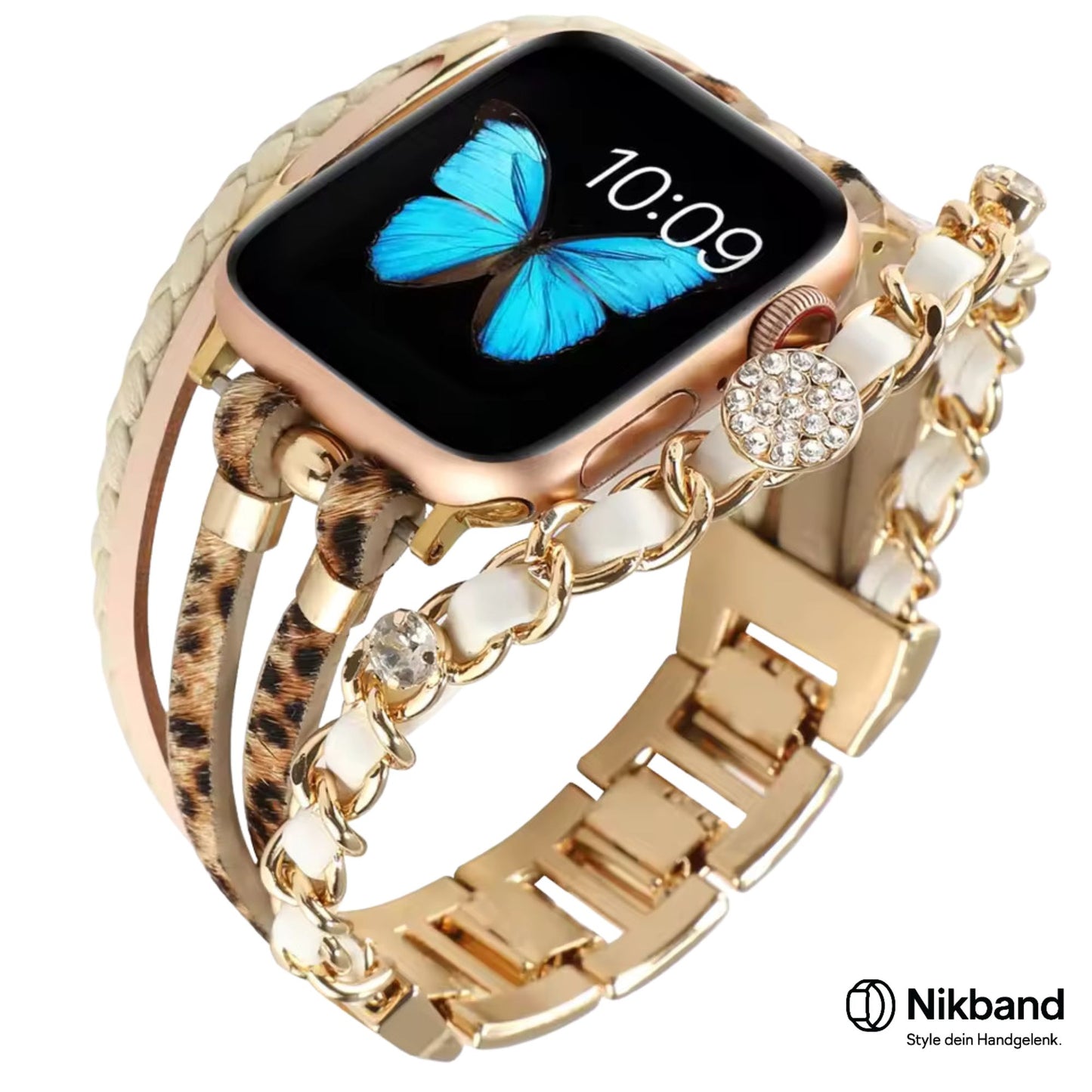 EleganceBand – Leder & Diamant Armband für Apple Watch