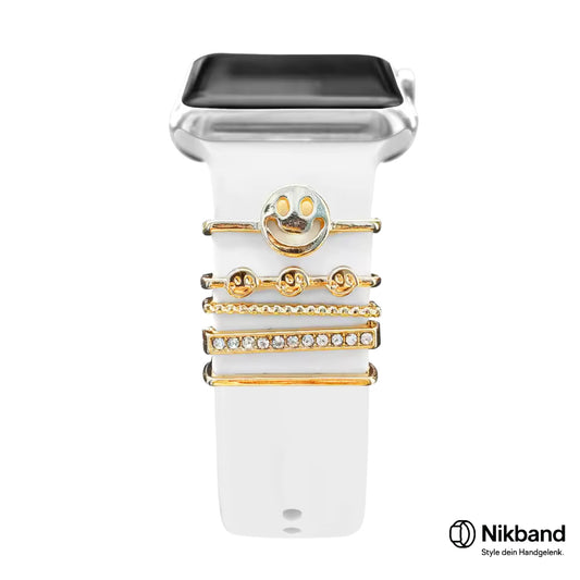 Nikband Charm-Dekoration für Apple Watch – „Keep smiling“ in Gold