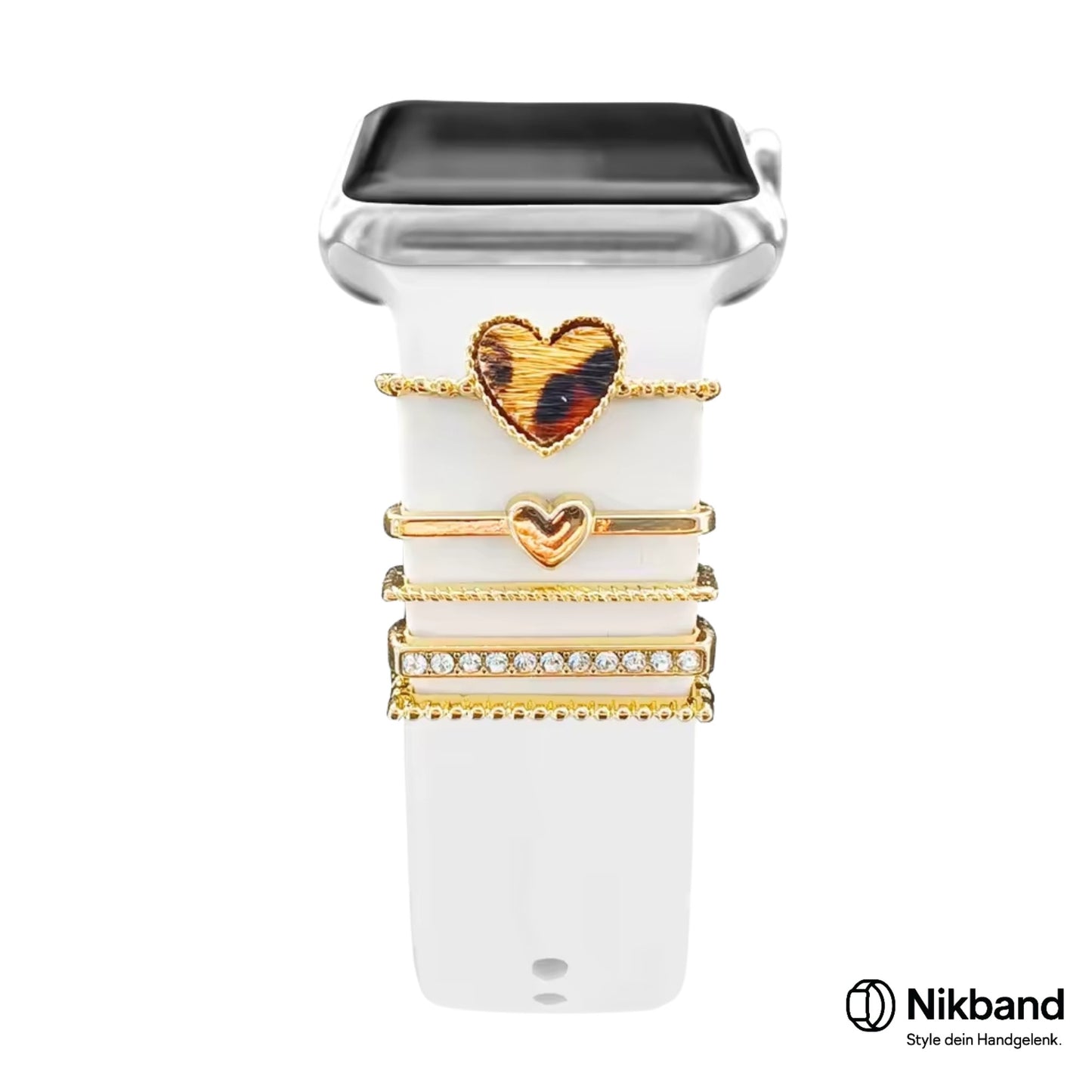 Nikband Charm-Dekoration für Apple Watch – „Leopard Heart“ in Gold