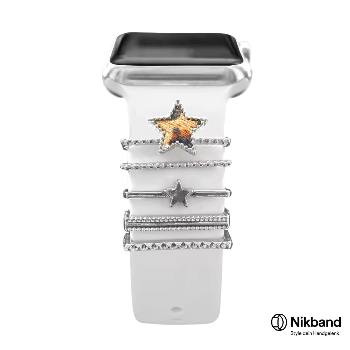 Nikband Charm-Dekoration für Apple Watch – „Leopard Star“ in Silber
