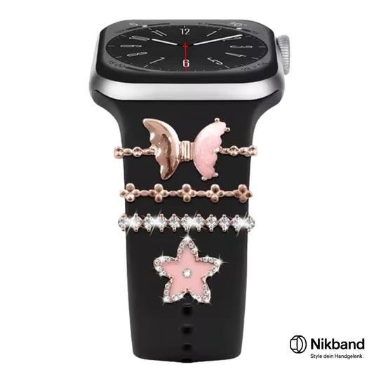 Nikband Charm-Dekoration für Apple Watch – „Pink Butterfly“ in Gold