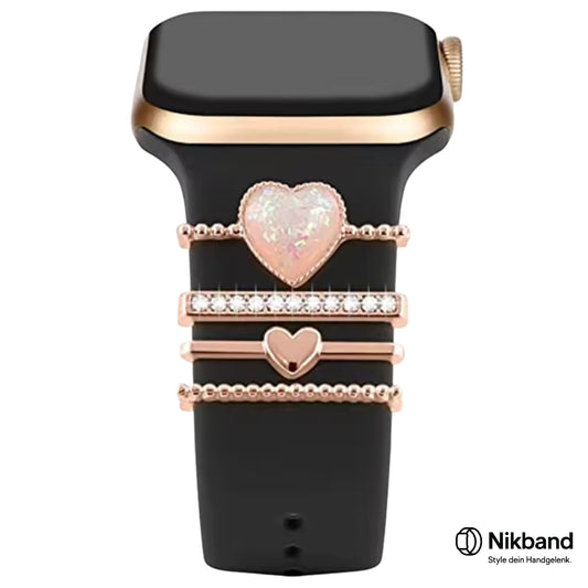 Nikband Charm-Dekoration für Apple Watch – „Pink Diamond Heart“ in Gold