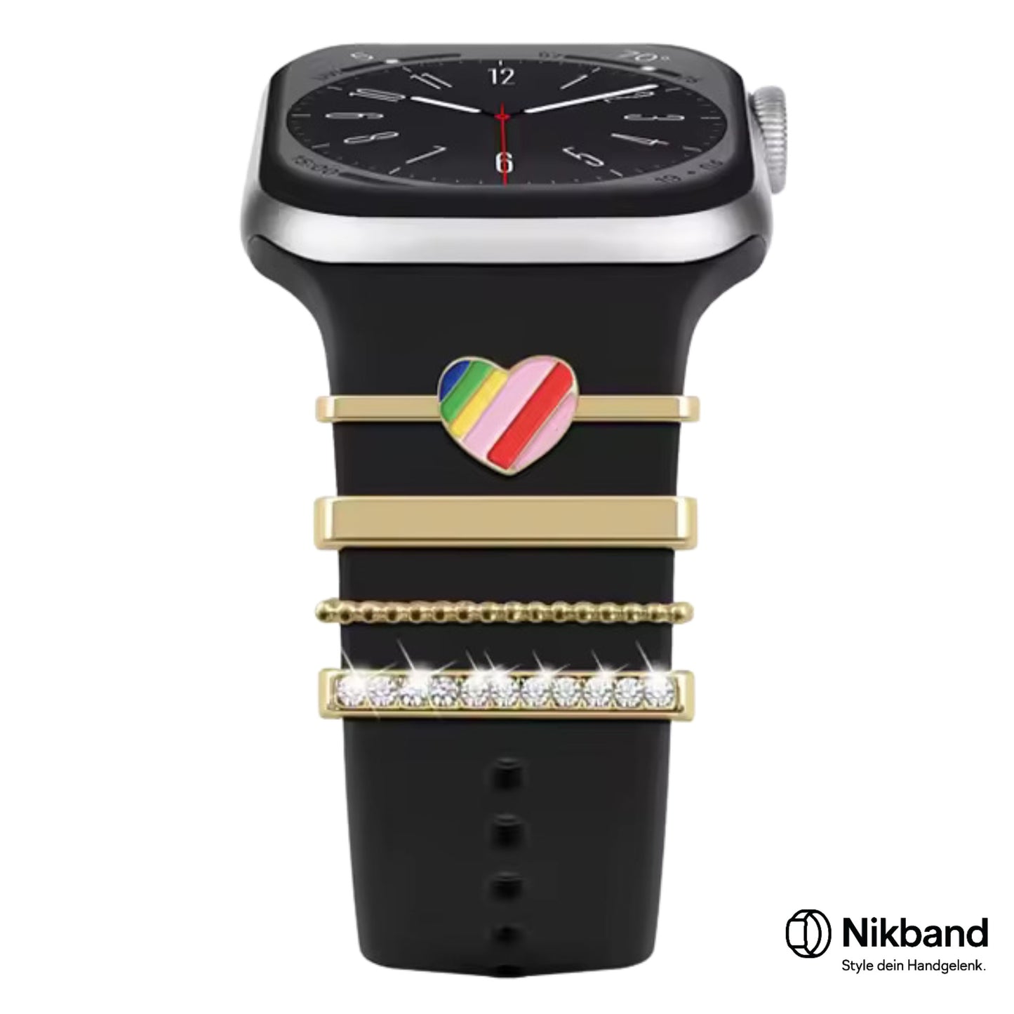 Nikband Charm-Dekoration für Apple Watch – „Rainbow Heart“ in Gold