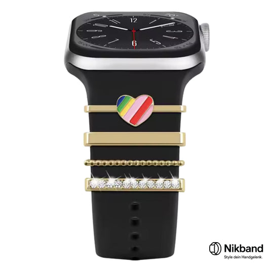 Nikband Charm-Dekoration für Apple Watch – „Rainbow Heart“ in Gold