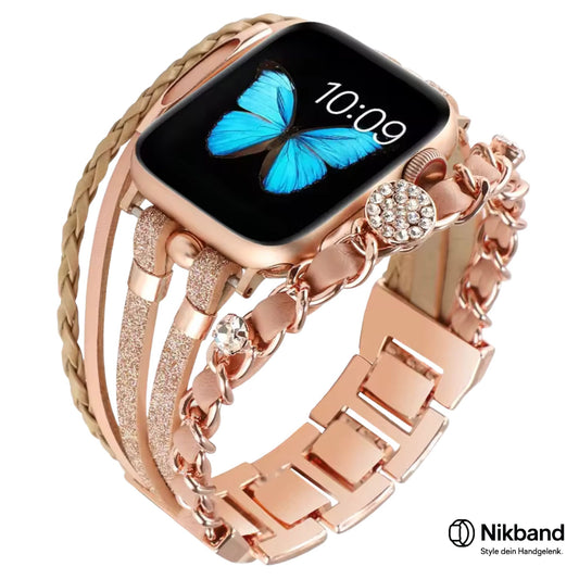 EleganceBand – Leder & Diamant Armband für Apple Watch